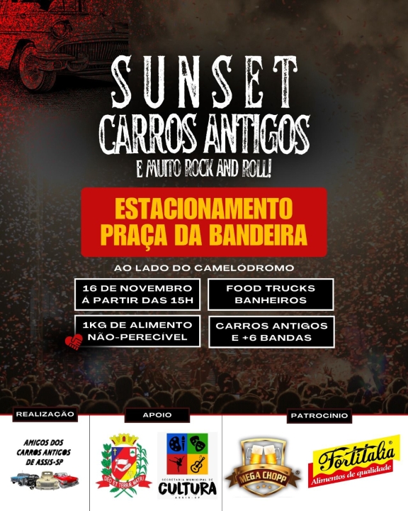 Assis recebe encontro de bandas de rock e carros antigos no estacionamento da Praça Valter Mansolelli (Praça da Bandeira)