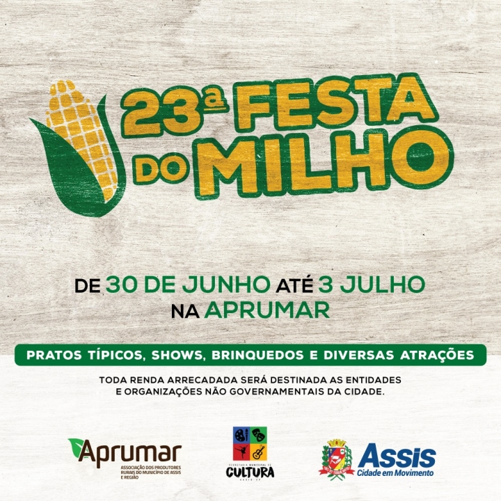 O evento que conta com apoio da Prefeitura de Assis, será de 30 de junho a 3 de julho com entrada franca na APRUMAR