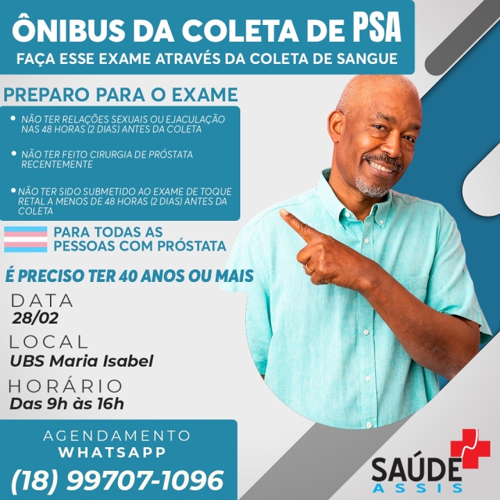 SAÚDE EM MOVIMENTO: O Ônibus do PSA retorna a Assis para mais uma importante ação de saúde. Programe-se, mande um WhatsApp para agendar seu horário e 