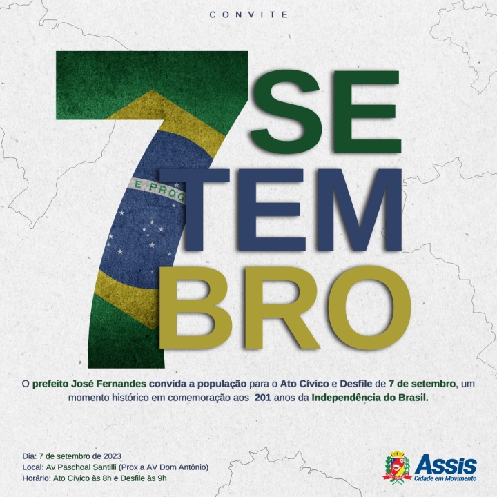 7 DE SETEMBRO: Desfile Cívico da Independência ocorrerá na Avenida Paschoal Santilli