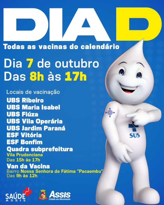 SAÚDE EM MOVIMENTO: neste sábado, 7, tem o Dia D de multivacinação