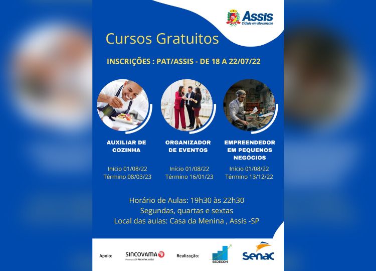 CIDADE EM MOVIMENTO: inscrições para cursos gratuitos de capacitação profissional começam hoje