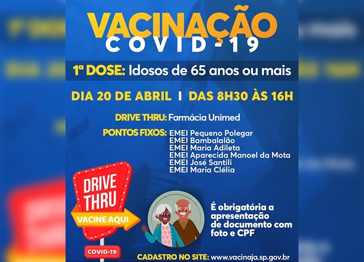 COVID-19: 1ª dose para idosos de 65 anos ou mais tem início nessa terça-feira, 20