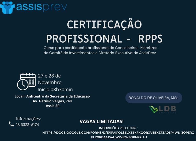 AssisPrev  oferece curso de Capacitação para Certificação Profissional - RPPS