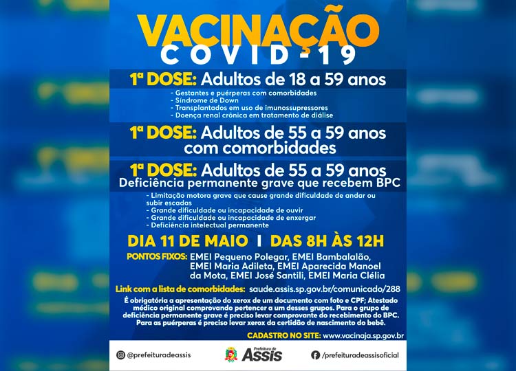 Saúde abre grupo prioritário de vacinação COVID-19 para esta terça-feira, 11