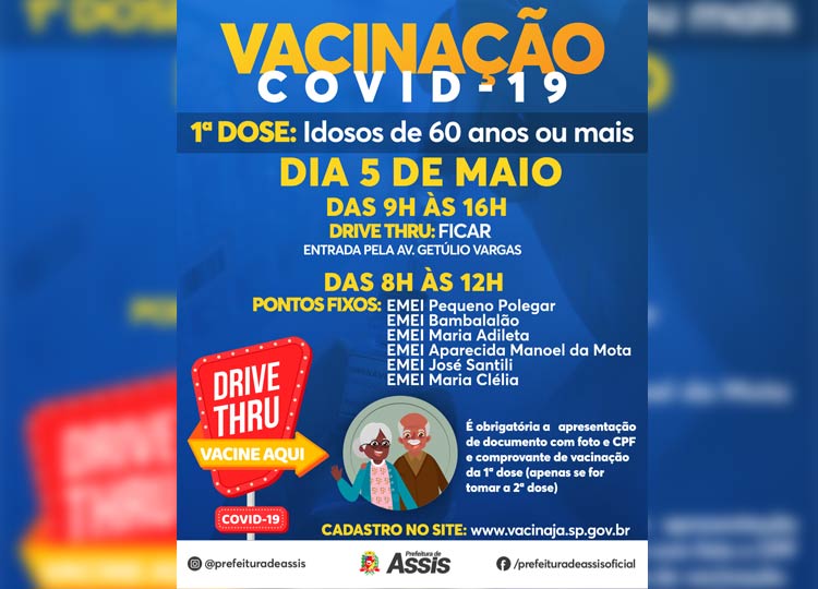 COVID-19: 1ª dose para idosos de 60 anos ou mais tem início nessa quarta-feira, 5