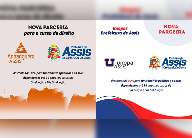 Prefeitura firma parcerias com Unopar e Anhanguera, que garantem descontos de 30% para servidores públicos e seus dependentes até 24 anos