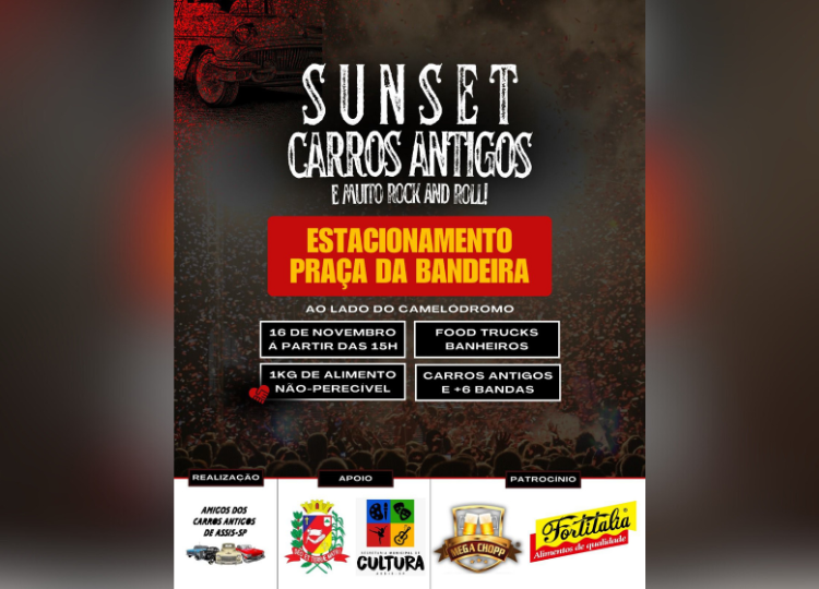 Assis recebe encontro de bandas de rock e carros antigos na Praça Valter Mansolelli (Praça da Bandeira)