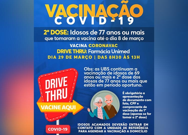 Vacina contra a COVID-19 continua até às 13h, desta segunda-feira, 29