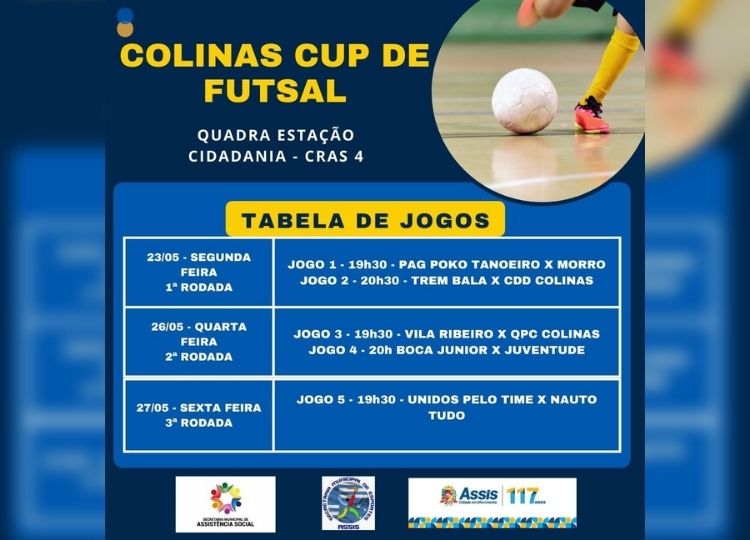 ESPORTE EM MOVIMENTO: Abertura do Torneio Colinas Cup de Futsal acontece segunda-feira, 23, no Parque Colinas