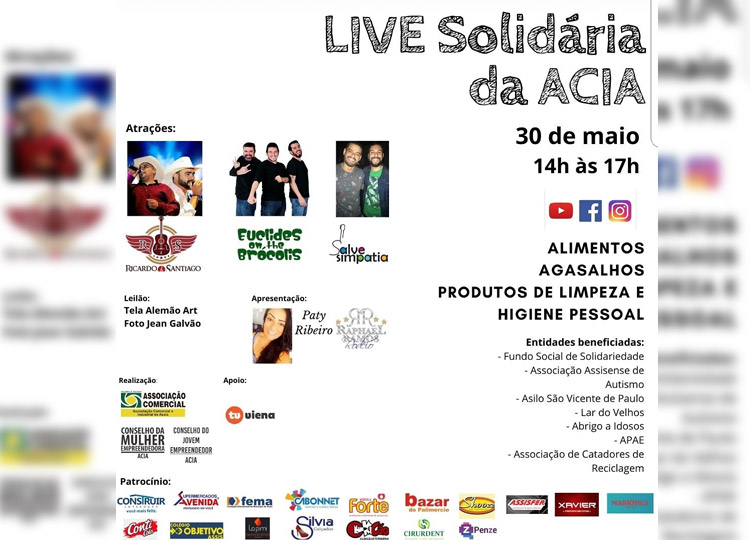 ACIA promove live solidária para o Fundo Social e outras entidades
