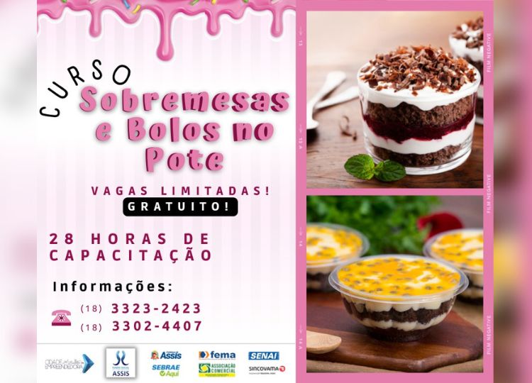 Fundo Social e Sebrae Aqui promovem ‘Curso de Fabricação de Sobremesas e Bolos no Pote’