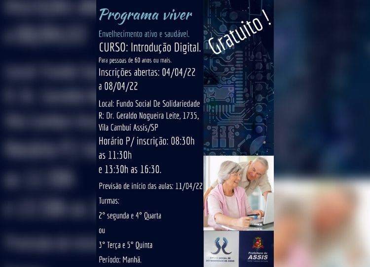 CIDADE EM MOVIMENTO: Fundo Social abre inscrições para curso de ‘Inclusão Digital’