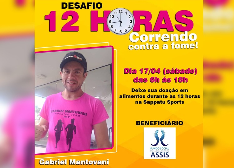Atleta realiza desafio ’12 horas correndo contra a fome’ em prol da arrecadação de alimentos para o Fundo Social 