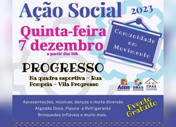 Ação Social - ‘COMUNIDADE EM MOVIMENTO’ será realizada nesta quinta-feira, 07, na Vila Progresso