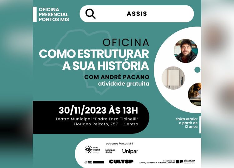 Cultura oferece 30 vagas gratuitas para a oficina “Como Estruturar Sua História”
