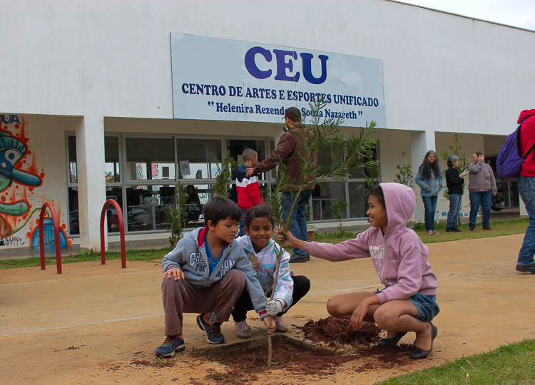 Alunos do Darcy Ribeiro e João Luiz realizam plantio de árvores no Park Colinas